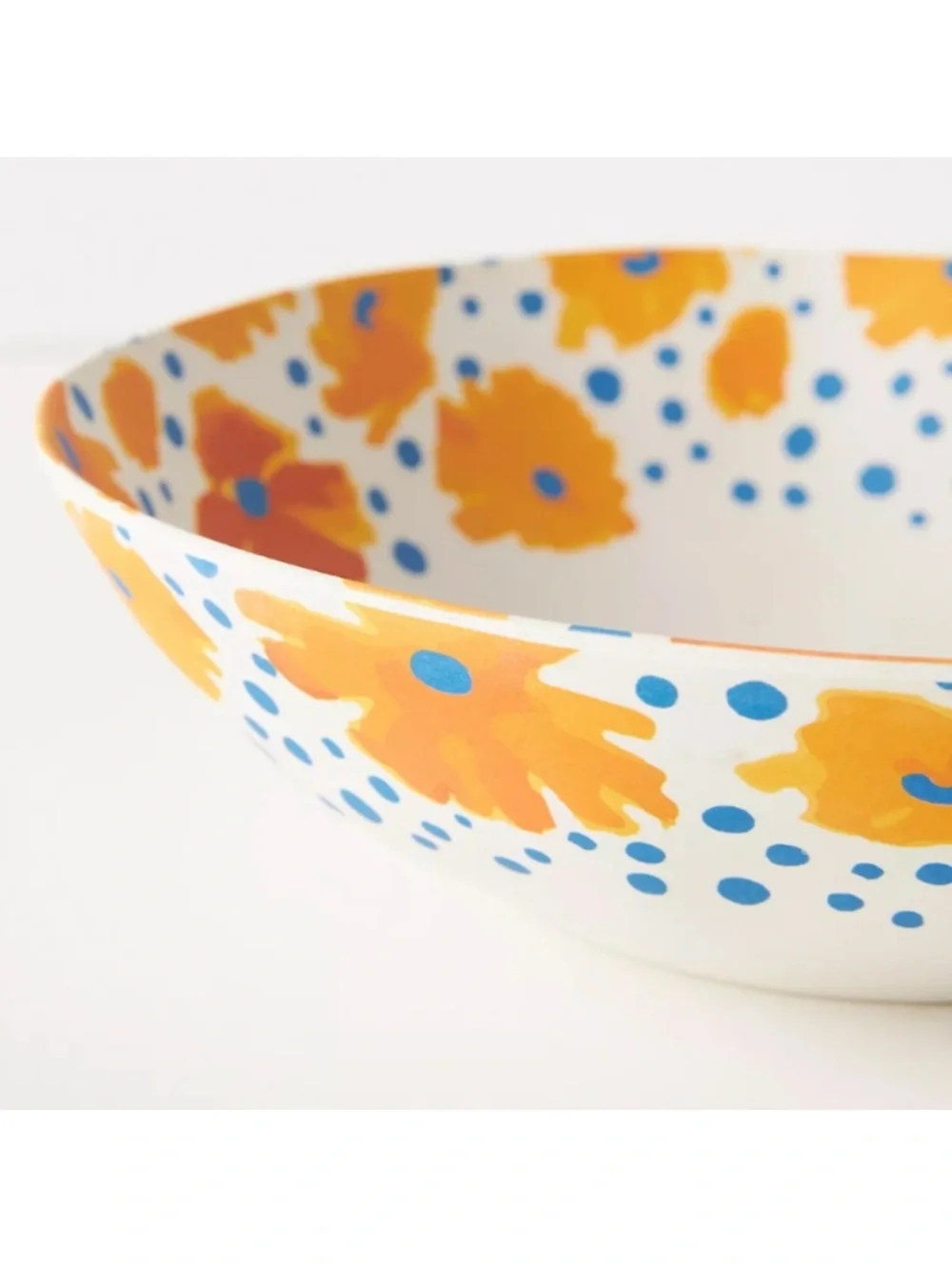 Vera for Anthropologie Orange and Blue Floral Bamboo Bowl